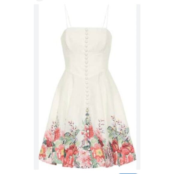 $695 Zimmermann Linen White Bellitude Strapless Shirred Floral-print Min… - Picture 9 of 16
